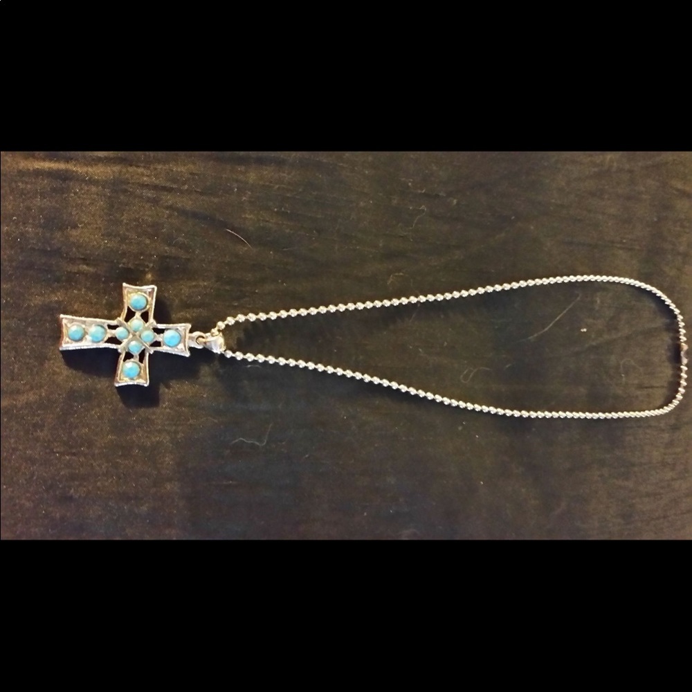 Silver & turquoise cross necklace
